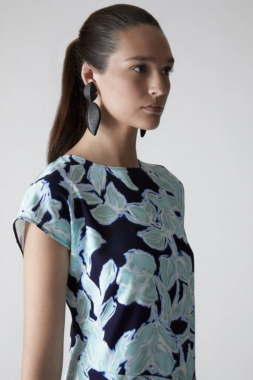Shibori Floral - Fluid Crepe Draped Dress - shibori blue - Image 6