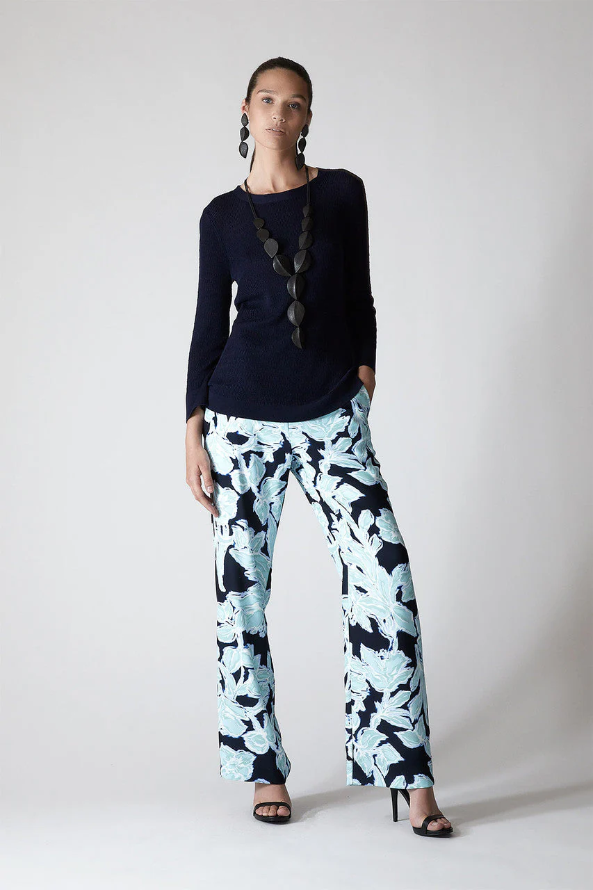 Shibori Floral - Fluid Crepe Pull On Pants - shibori blue - Image 4