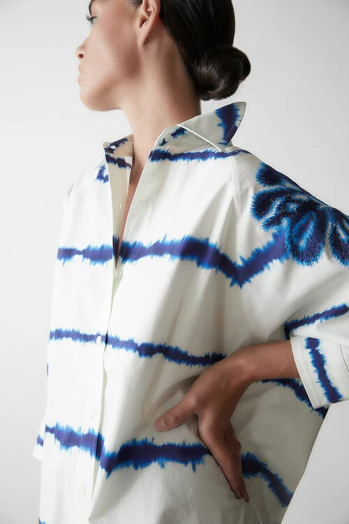 Shima Light Poplin Embroidered Cocoon Shirt - Image 7