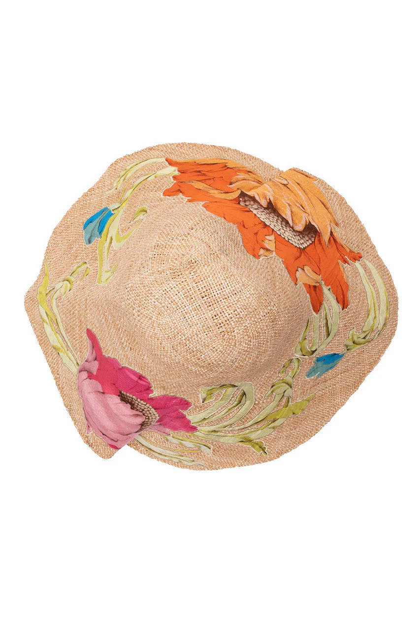 Shinjo Embroidered Raffia Hat - Image 3