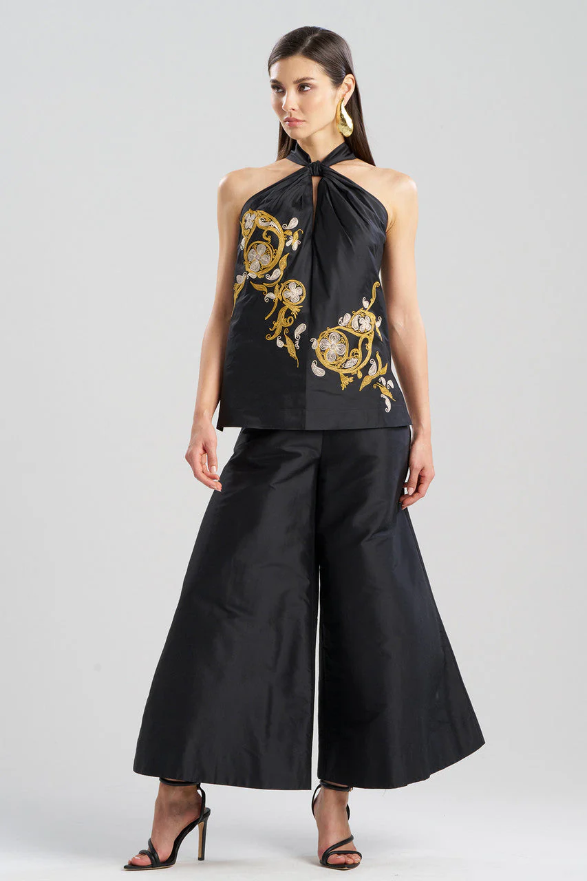 Silk Dupioni Embroidered Halter Top - Image 2