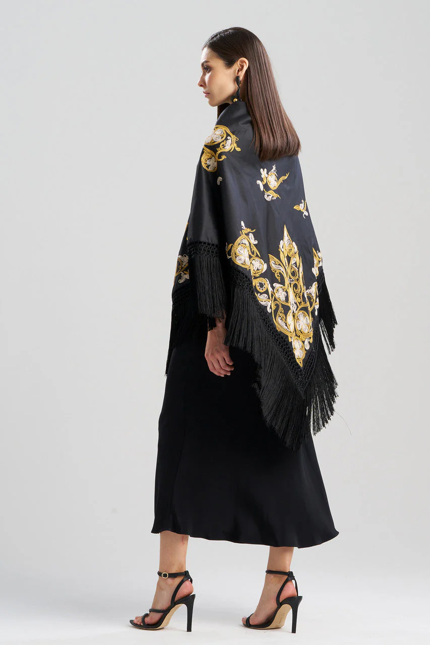 Silk Dupioni Embroidered Silk Fringe Shawl - Image 2