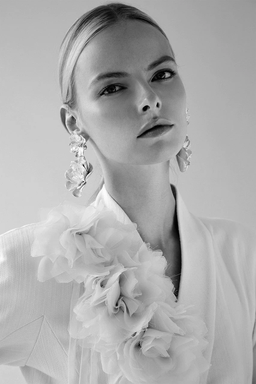 Silver Plated Brass Peony Clip Earrings - Image 4