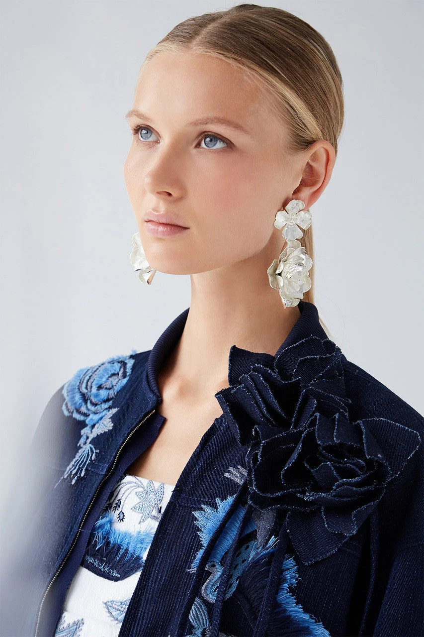 Silver Plated Brass Peony Clip Earrings - Image 5
