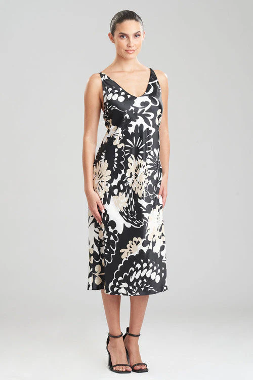 Soleil-Printed Matte Satin Gown
