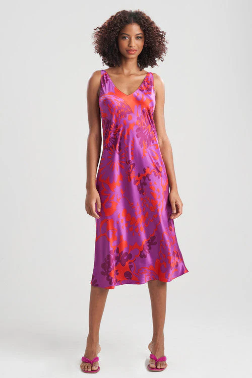 Soleil-Printed Matte Satin Gown