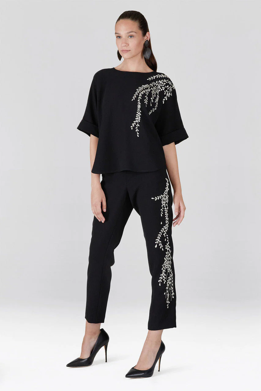Solid Crepe Embroidered Ankle Pants - Image 2