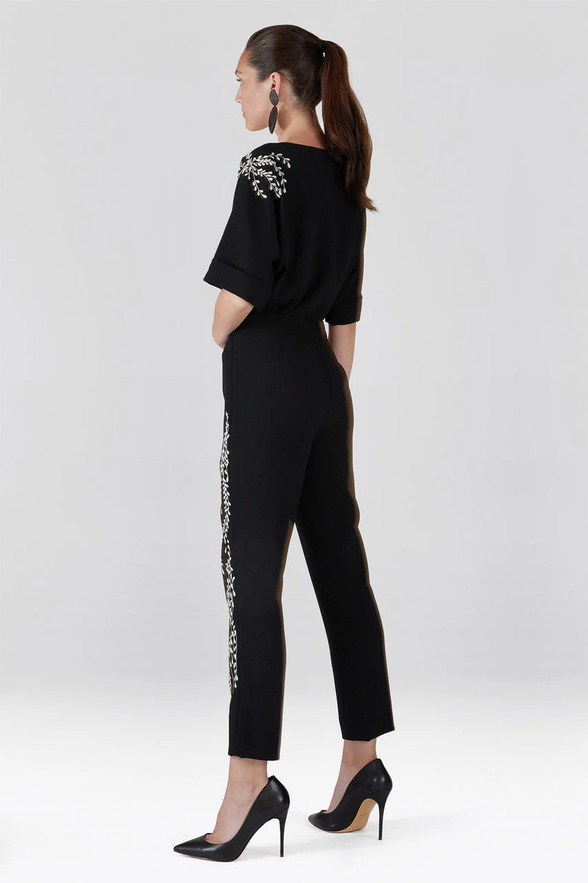 Solid Crepe Embroidered Ankle Pants - Image 3