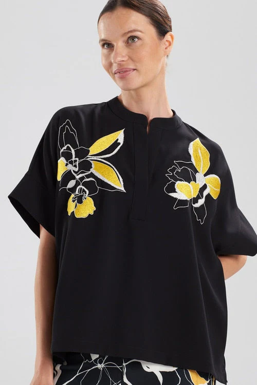 Solid Crepe Embroidered T-Shirt Top - Image 9