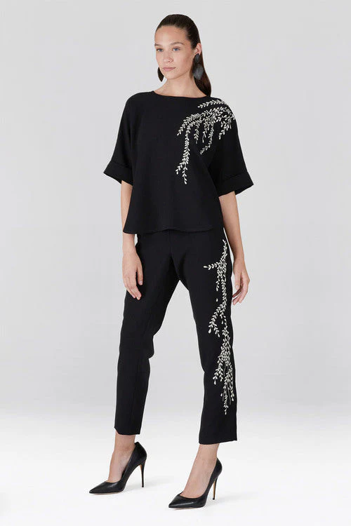 Solid Crepe T-Shirt Top With Embroidery - Image 7