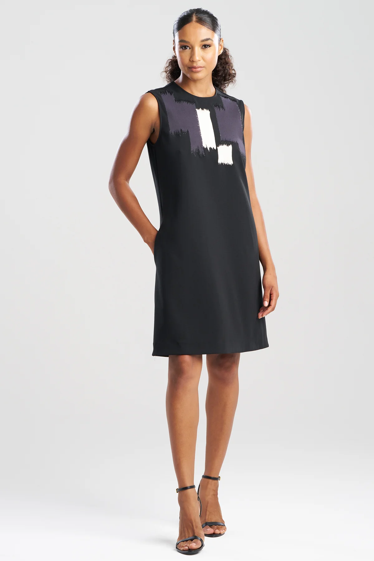 Solid Knit Crepe Embellished Shift Dress