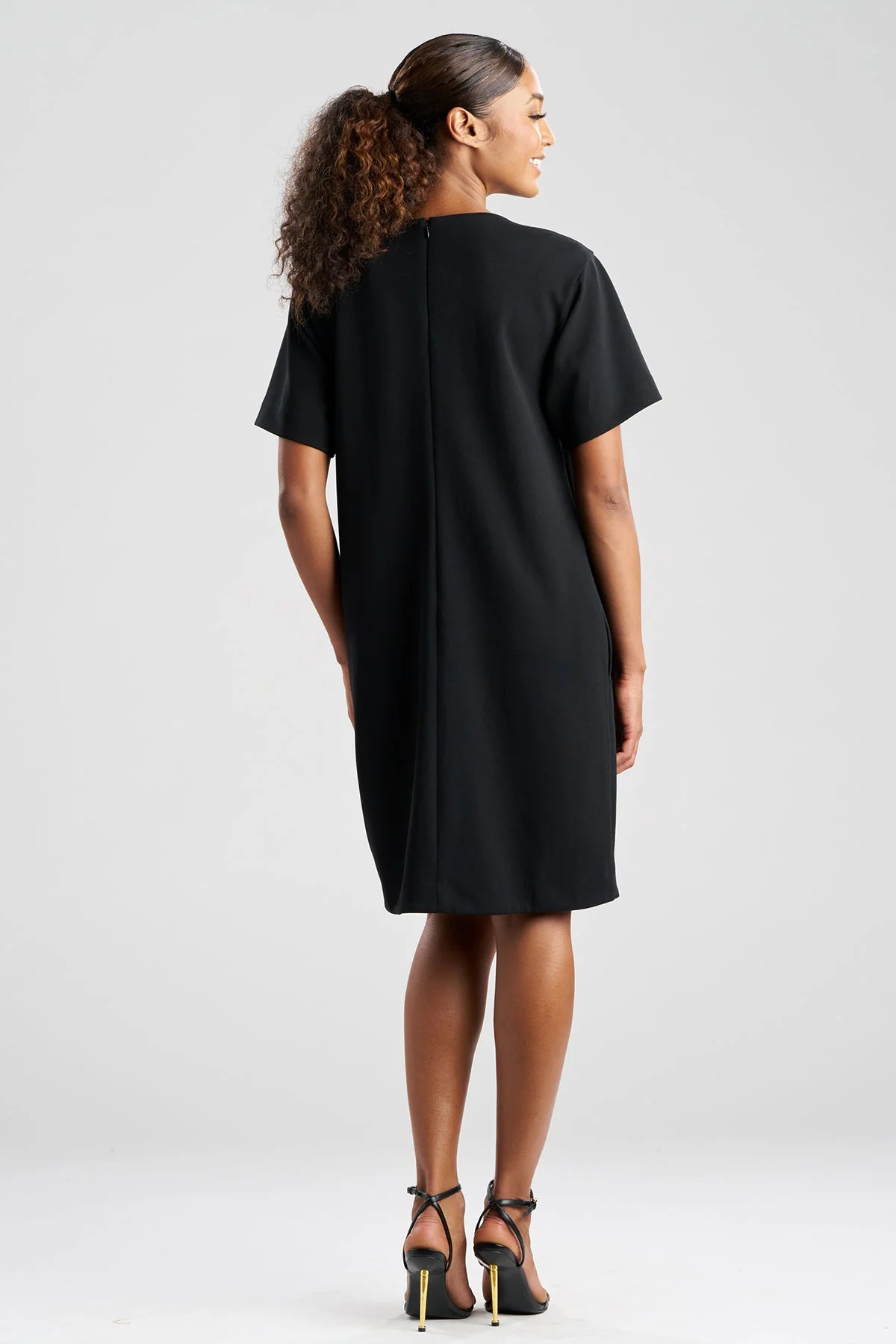 Solid Knit Crepe Embellished Short Sleeve Shift Dress - Image 2