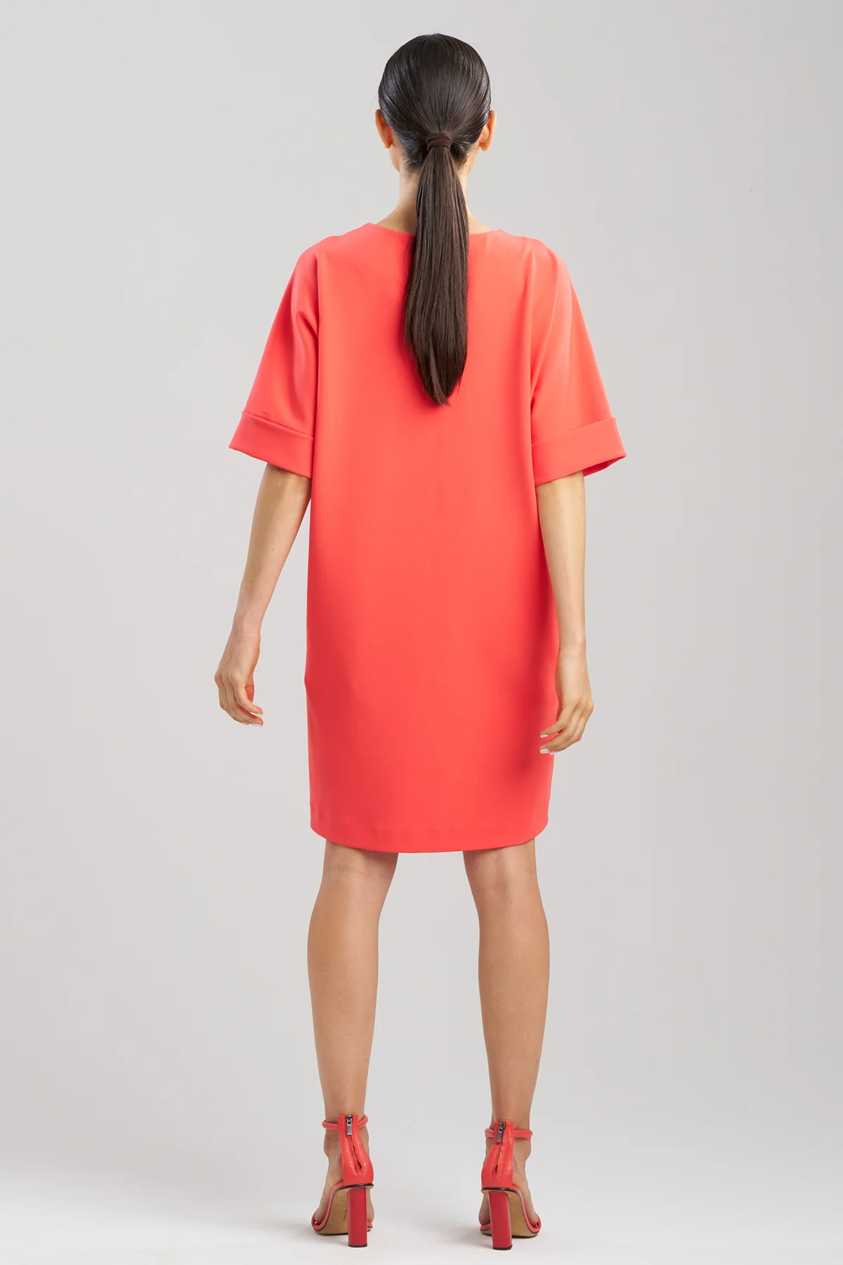 Solid Knit Crepe Embroidered Geometric T-shirt Dress - Image 3