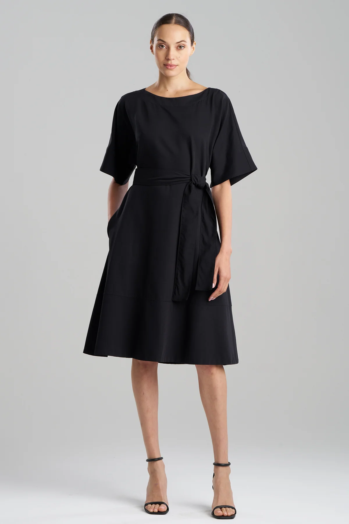 Solid Lightweight Woven Boatneck Dress