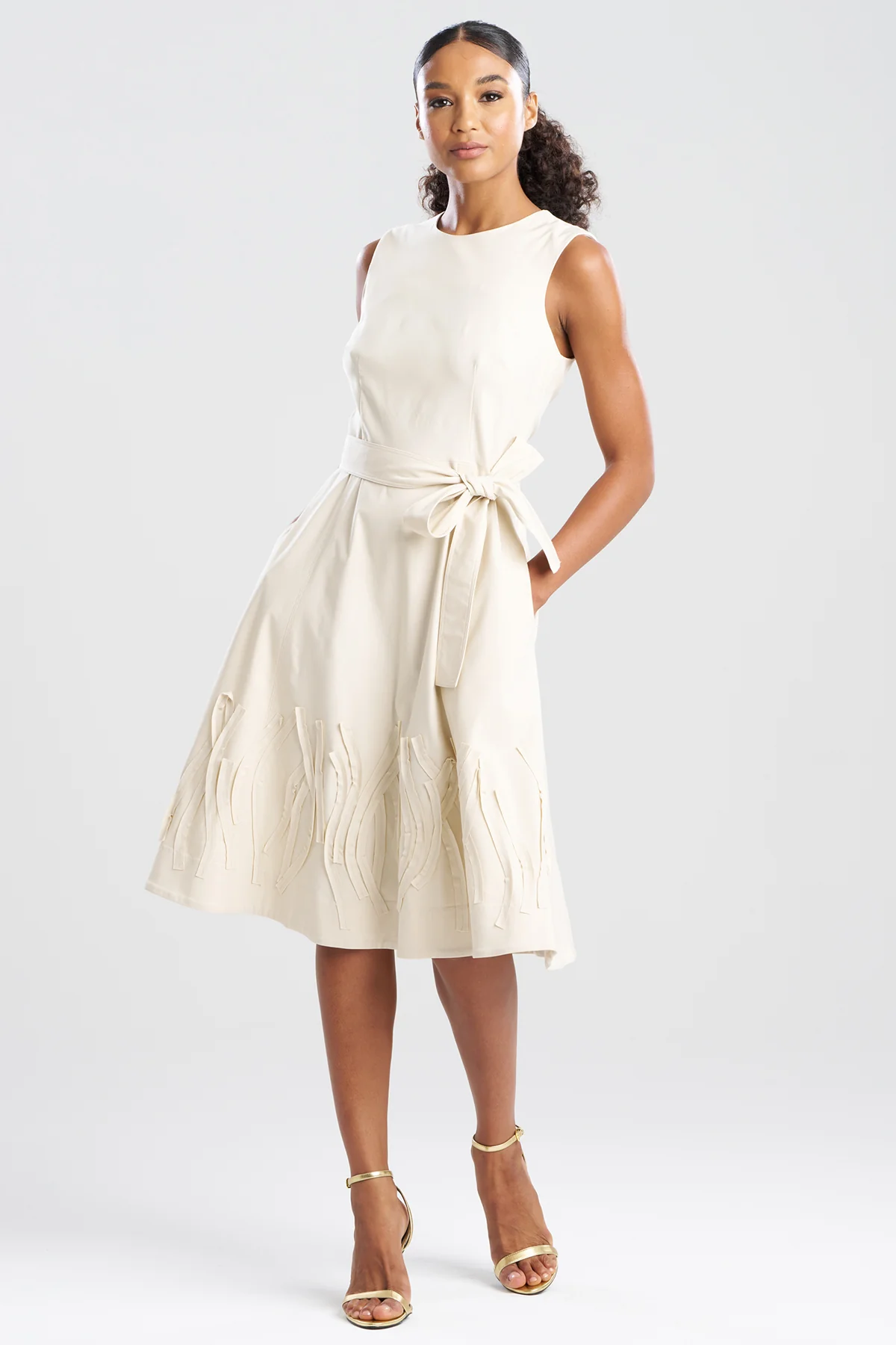 Solid Lightweight Woven Embellished Fit & Flare Dress