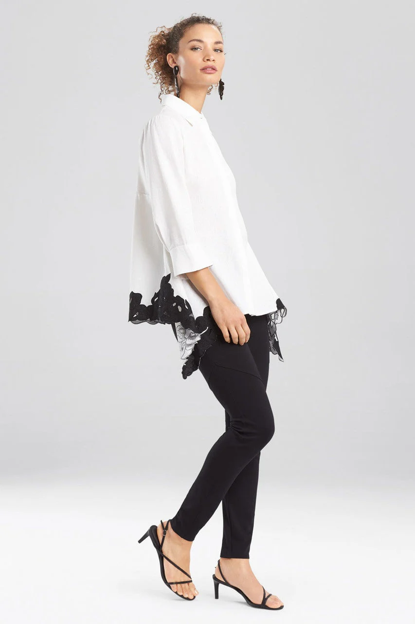Solid Linen Blouse With Applique Hem - Image 2