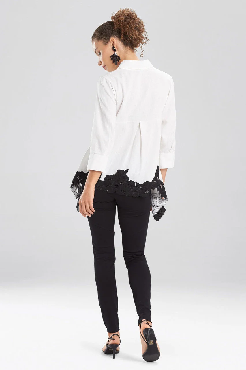 Solid Linen Blouse With Applique Hem - Image 3