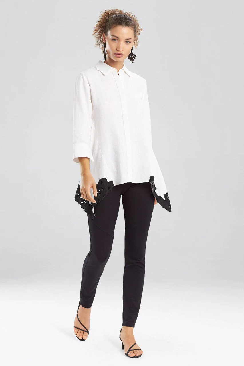 Solid Linen Blouse With Applique Hem - Image 5