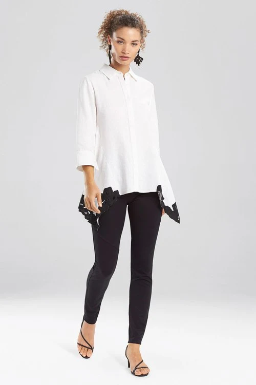 Solid Linen Blouse With Applique Hem - Image 6