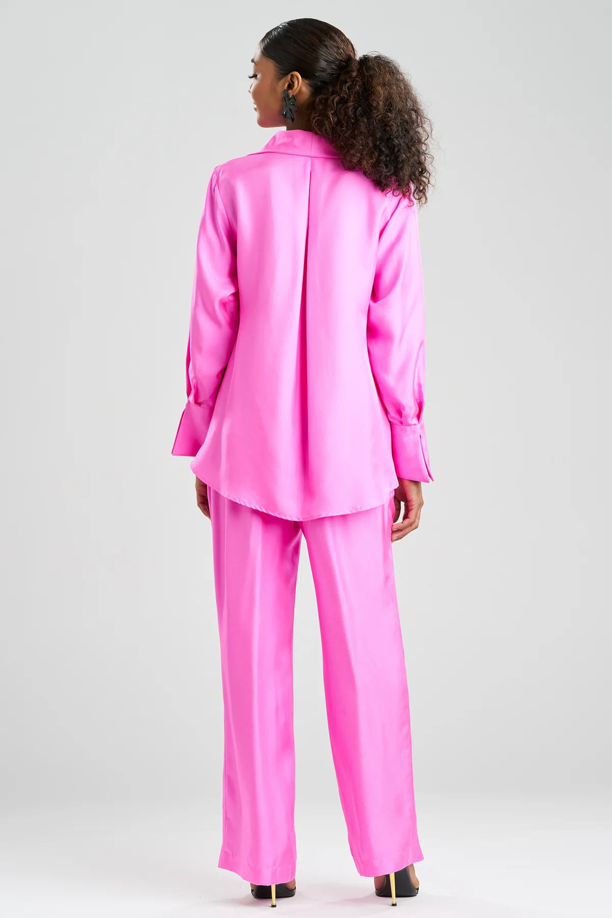 Solid Silk Twill Button Down Trapeze Shirt - Image 3