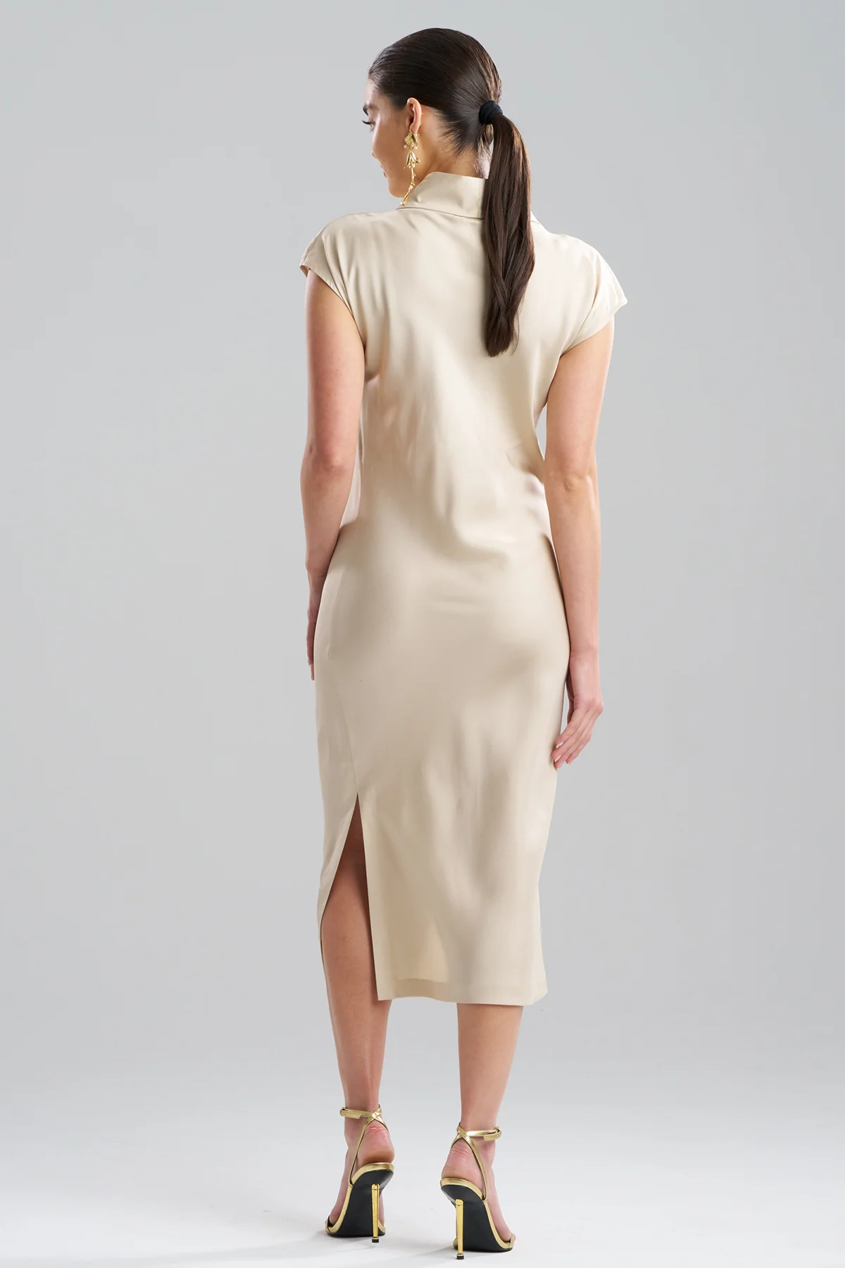 Solid Silk Twill Cowl Neck Sheath Dress - Image 3