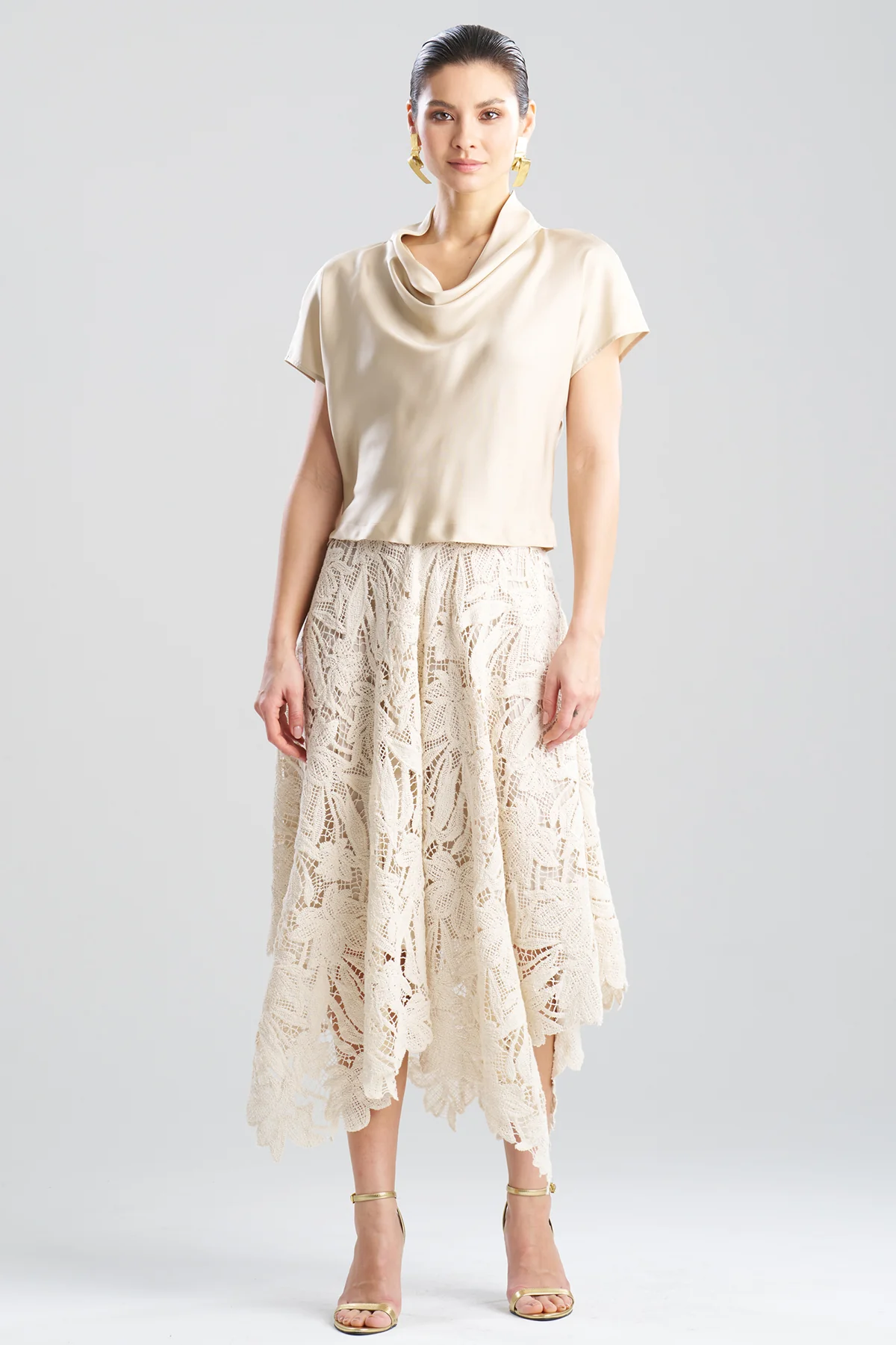 Solid Silk Twill Cowl Neck Top - Image 2