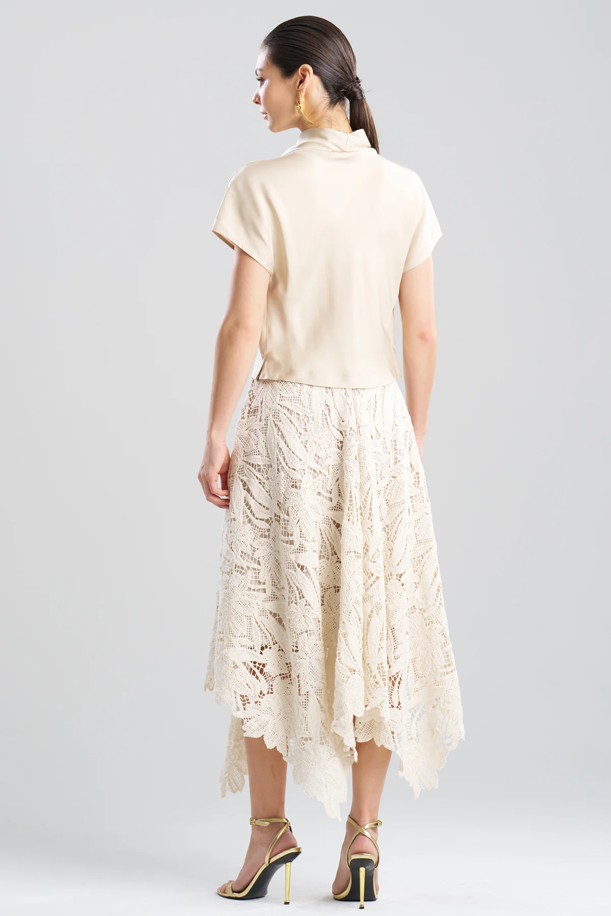 Solid Silk Twill Cowl Neck Top - Image 3