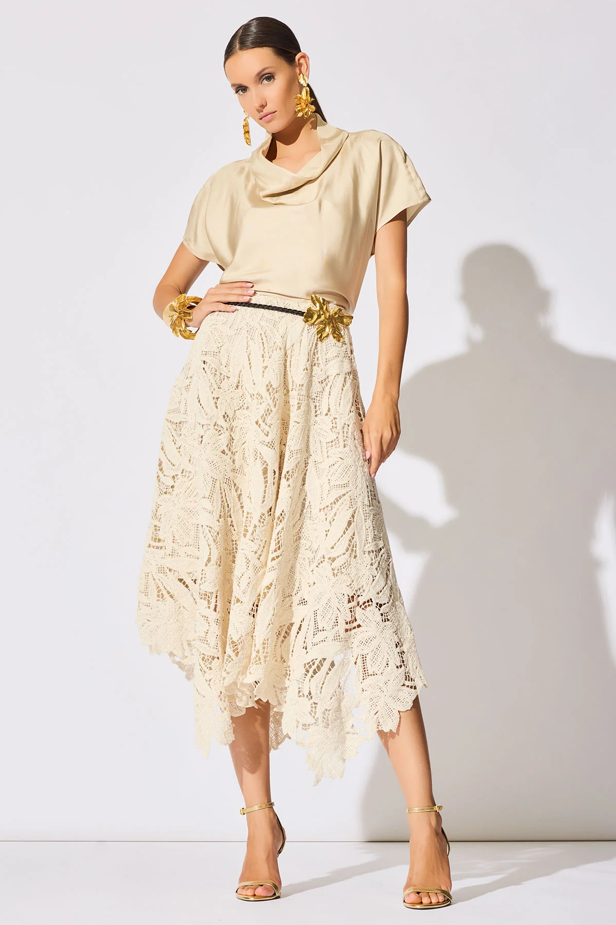 Solid Silk Twill Cowl Neck Top - Image 5
