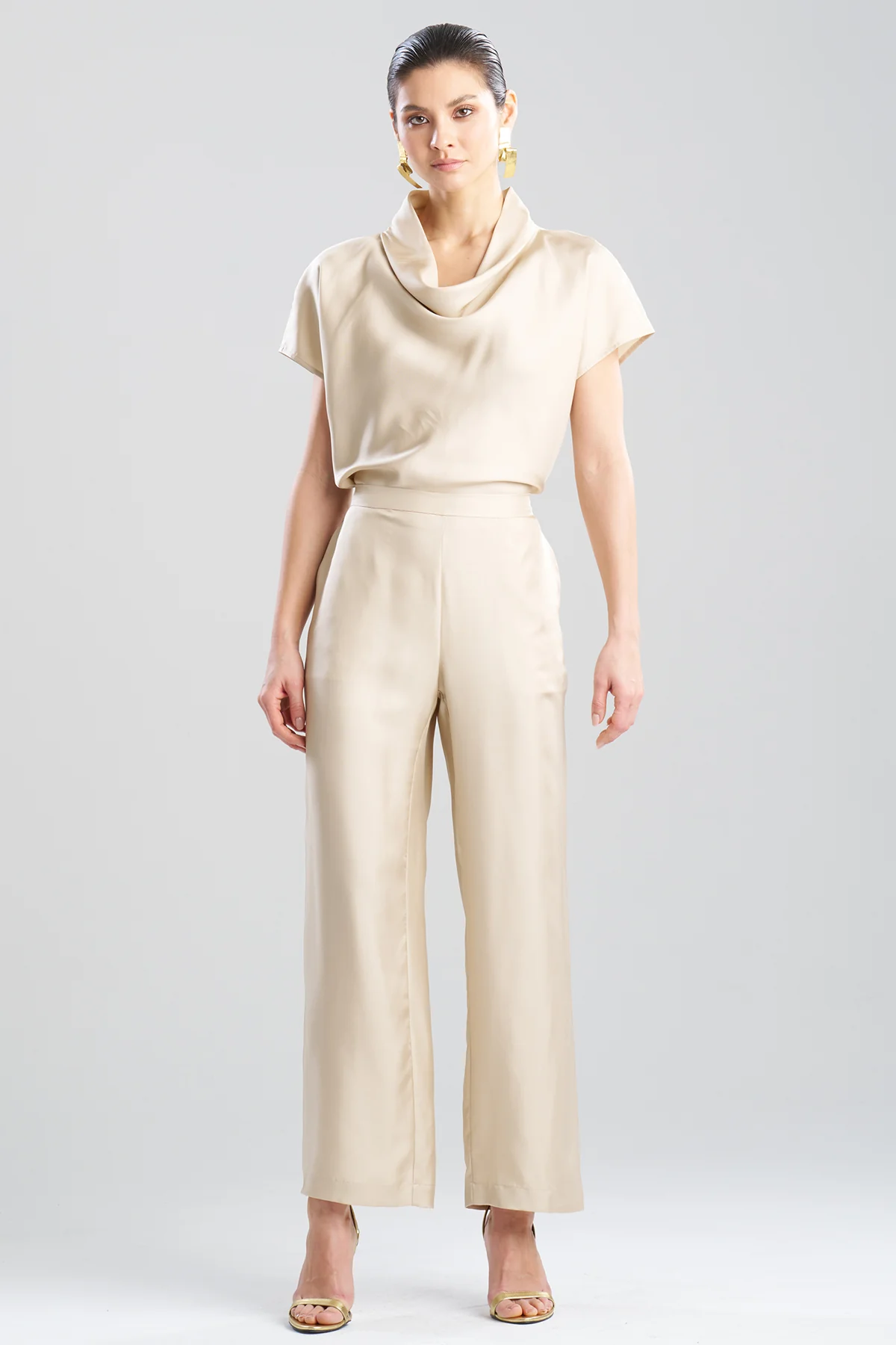 Solid Silk Twill Pull On Straight Leg Pants - Image 2