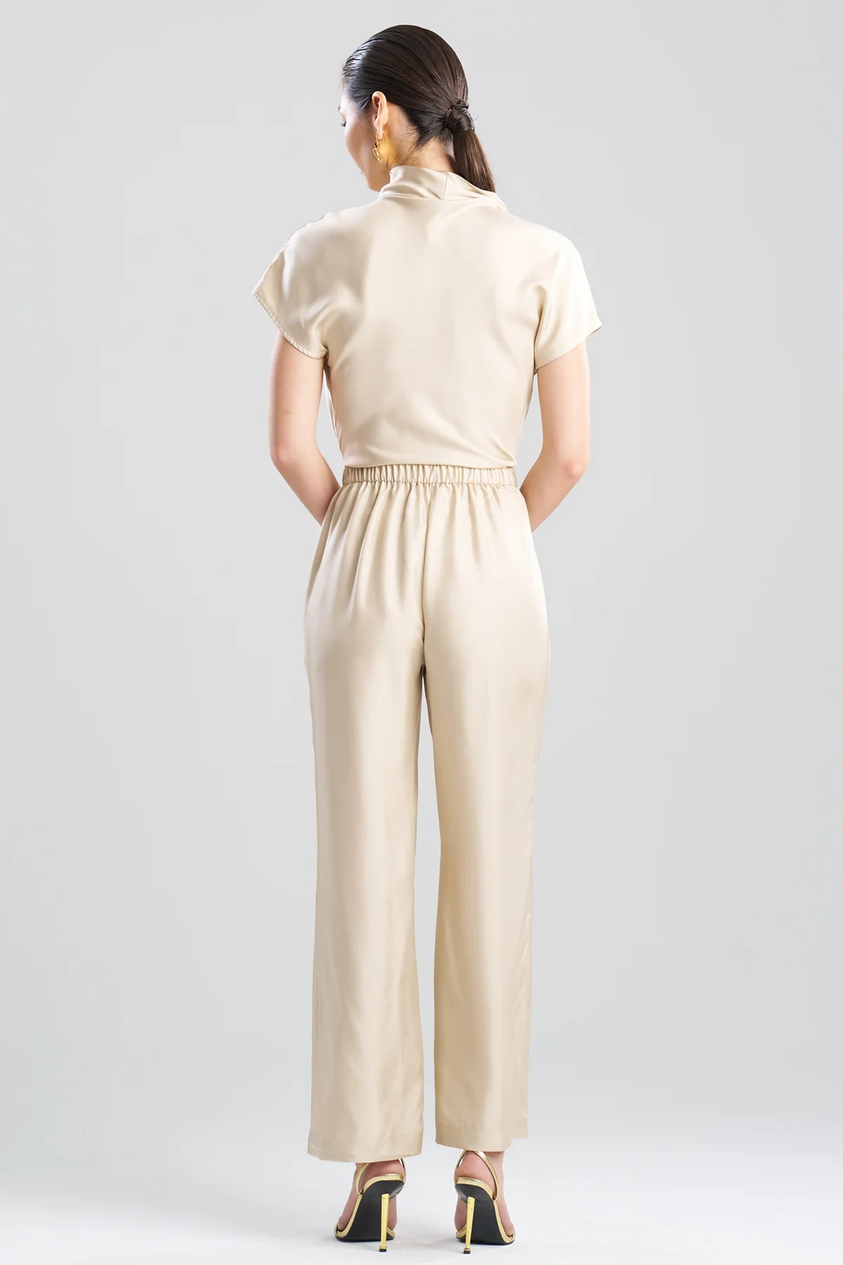 Solid Silk Twill Pull On Straight Leg Pants - Image 3