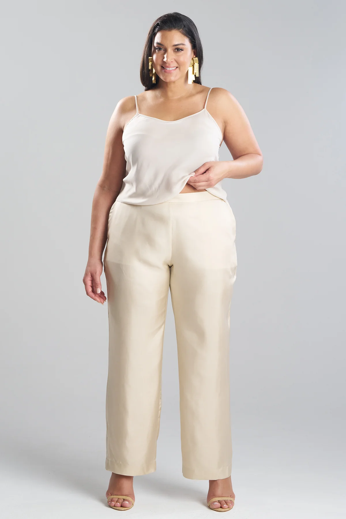 Solid Silk Twill Pull On Straight Leg Pants - Image 4