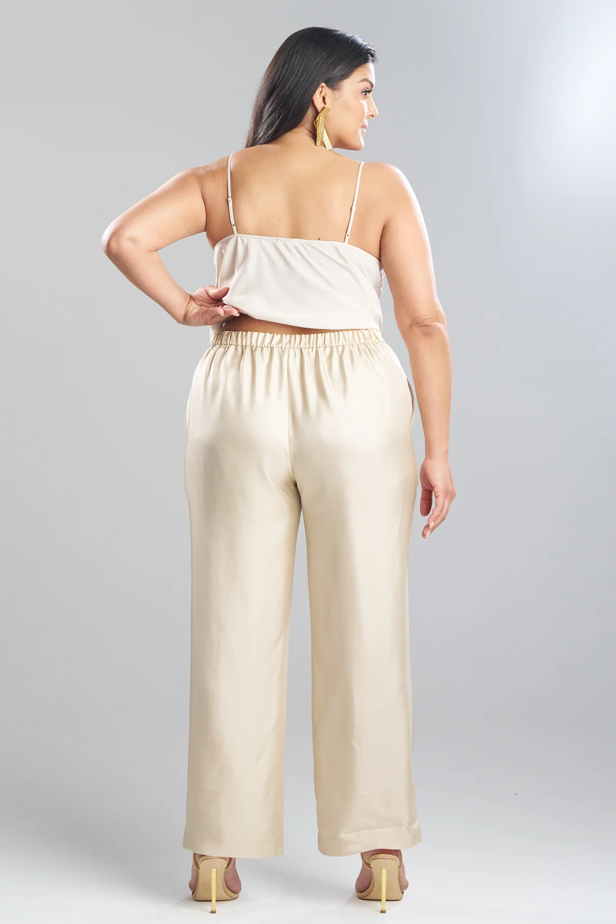 Solid Silk Twill Pull On Straight Leg Pants - Image 5