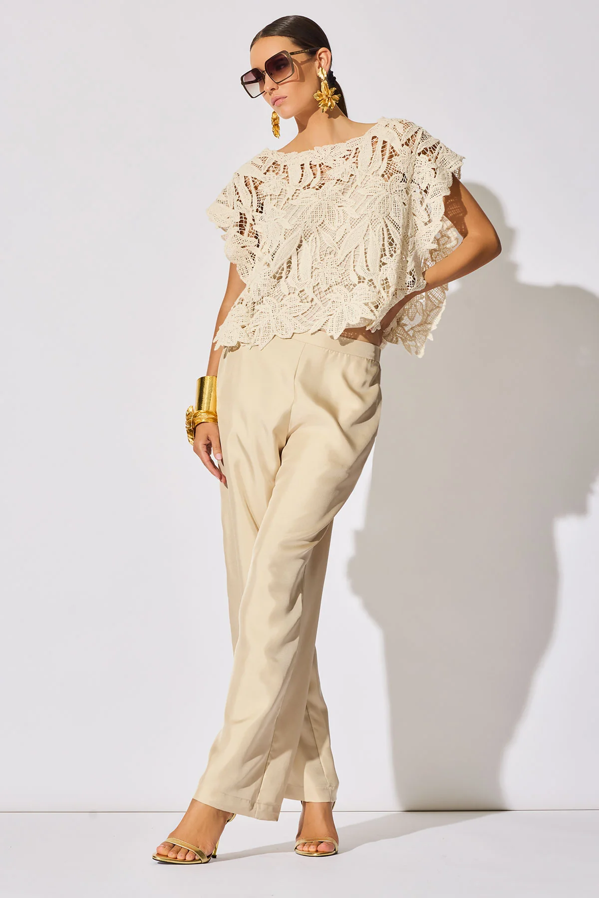 Solid Silk Twill Pull On Straight Leg Pants - Image 6