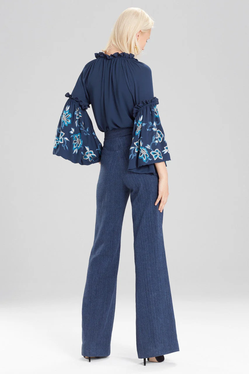 Solid Silky Soft Peasant Top With Embroidery - Image 4