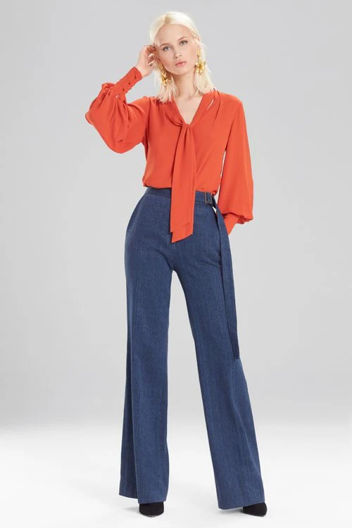 Solid Silky Soft Tie Neck Blouse - Image 6