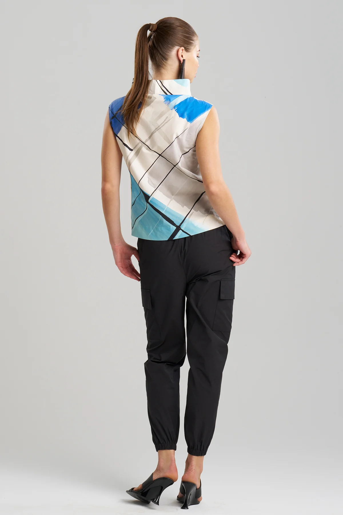 Sorairo Printed Cotton Poplin Funnel Neck Top - Image 2