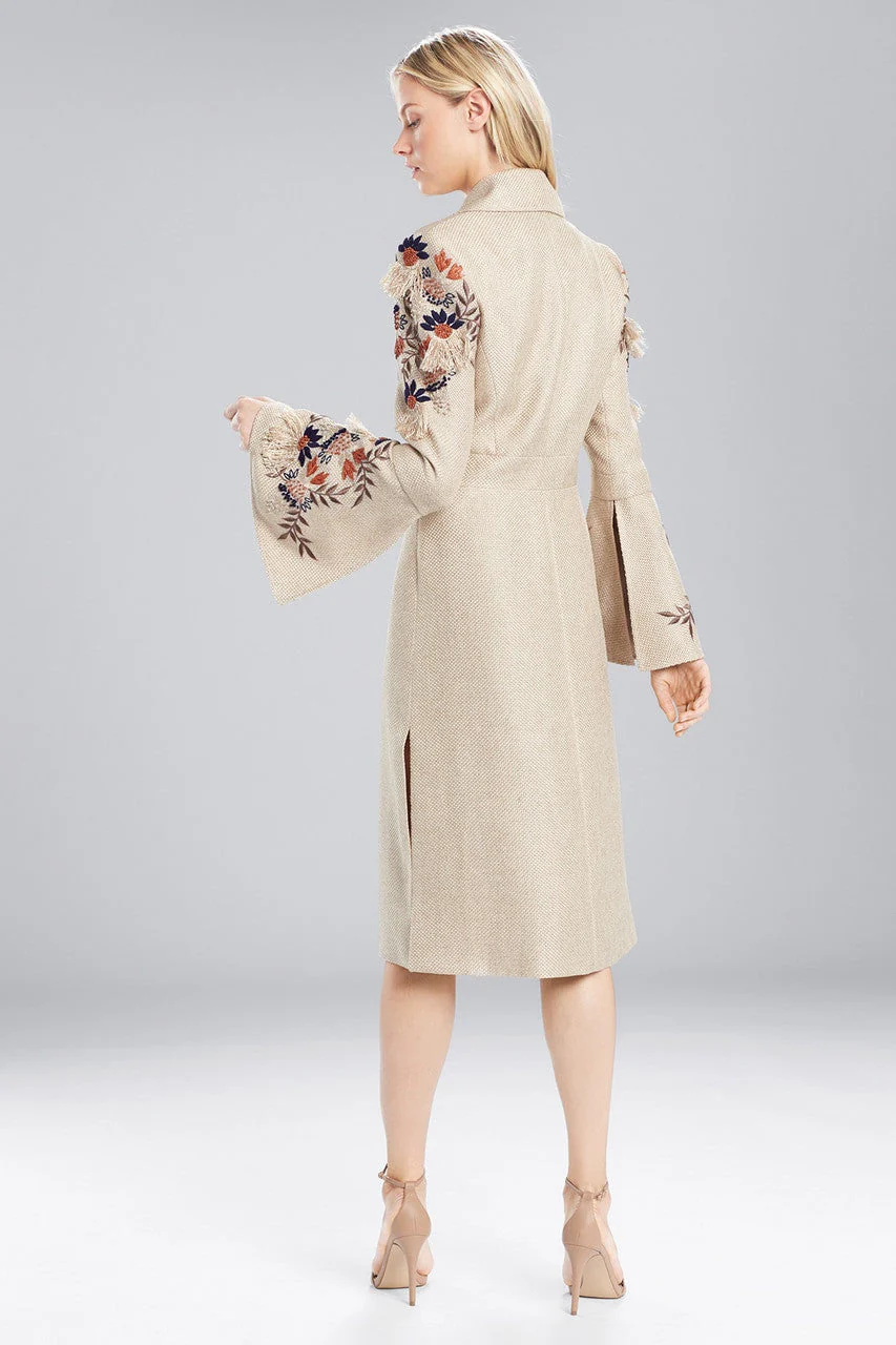 Straw Mixed Media Embroidered Trench Coat - Image 3