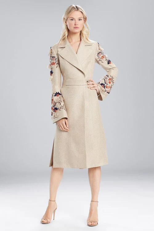 Straw Mixed Media Embroidered Trench Coat - Image 6
