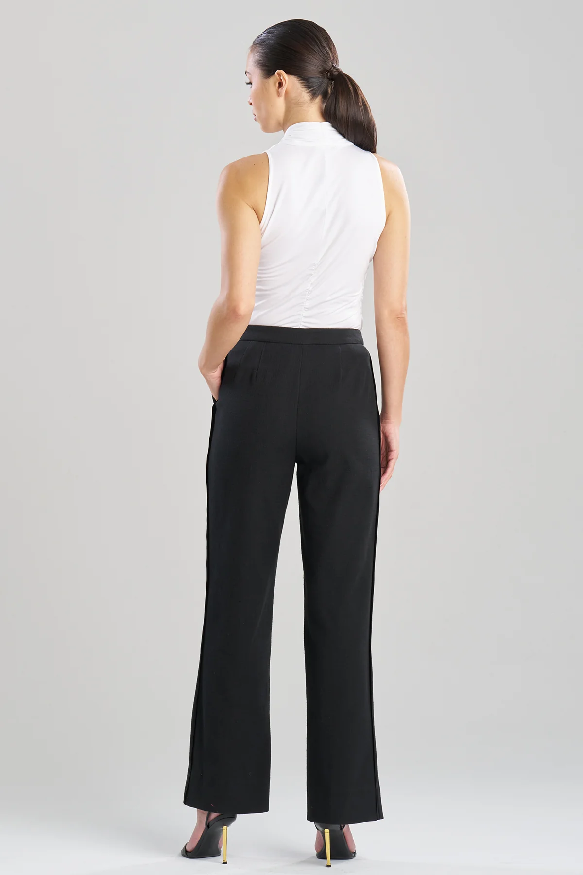 Stretch Basketweave Cotton Flare Leg Zip Pants - Image 2