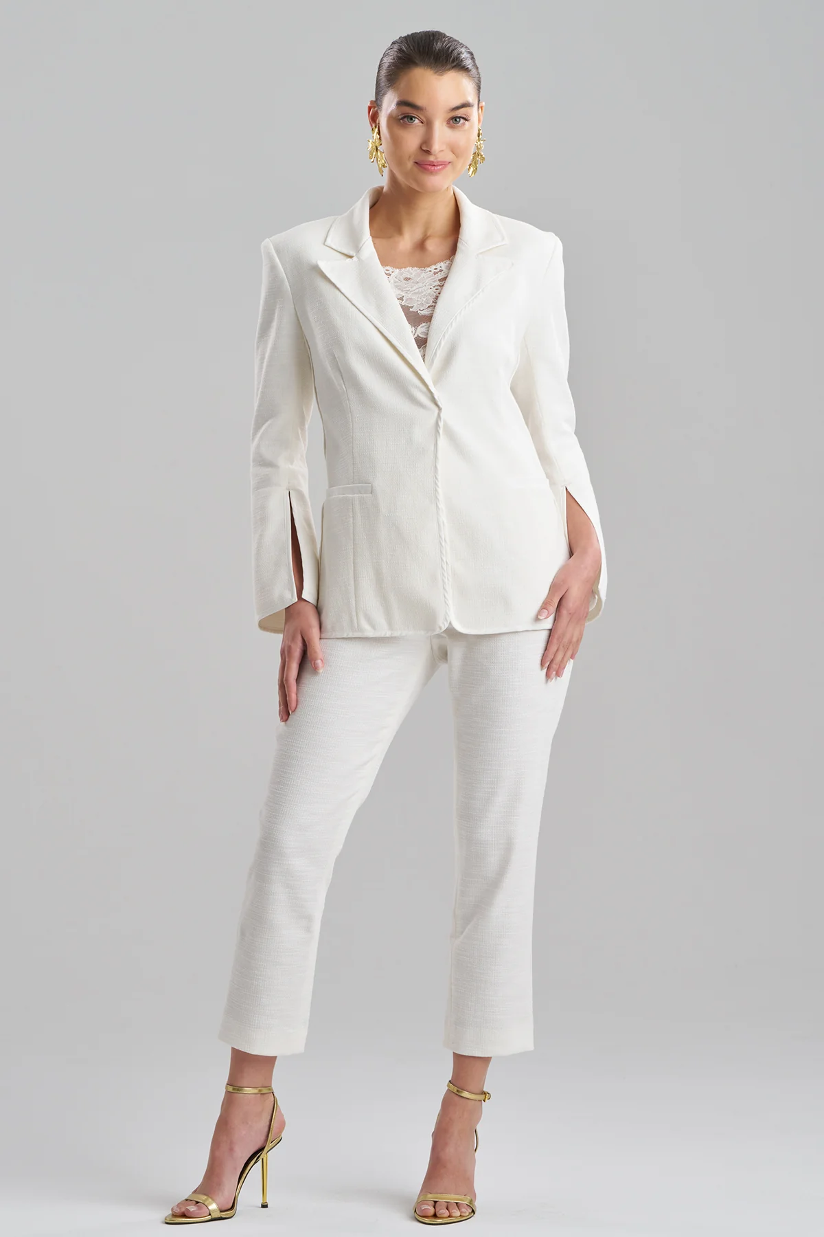 Stretch Basketweave Cotton Slit Cuffed Jacket - Image 2