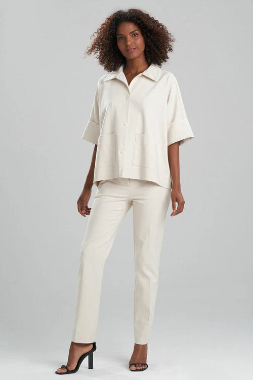 Stretch Cotton Blend Crop Jacket
