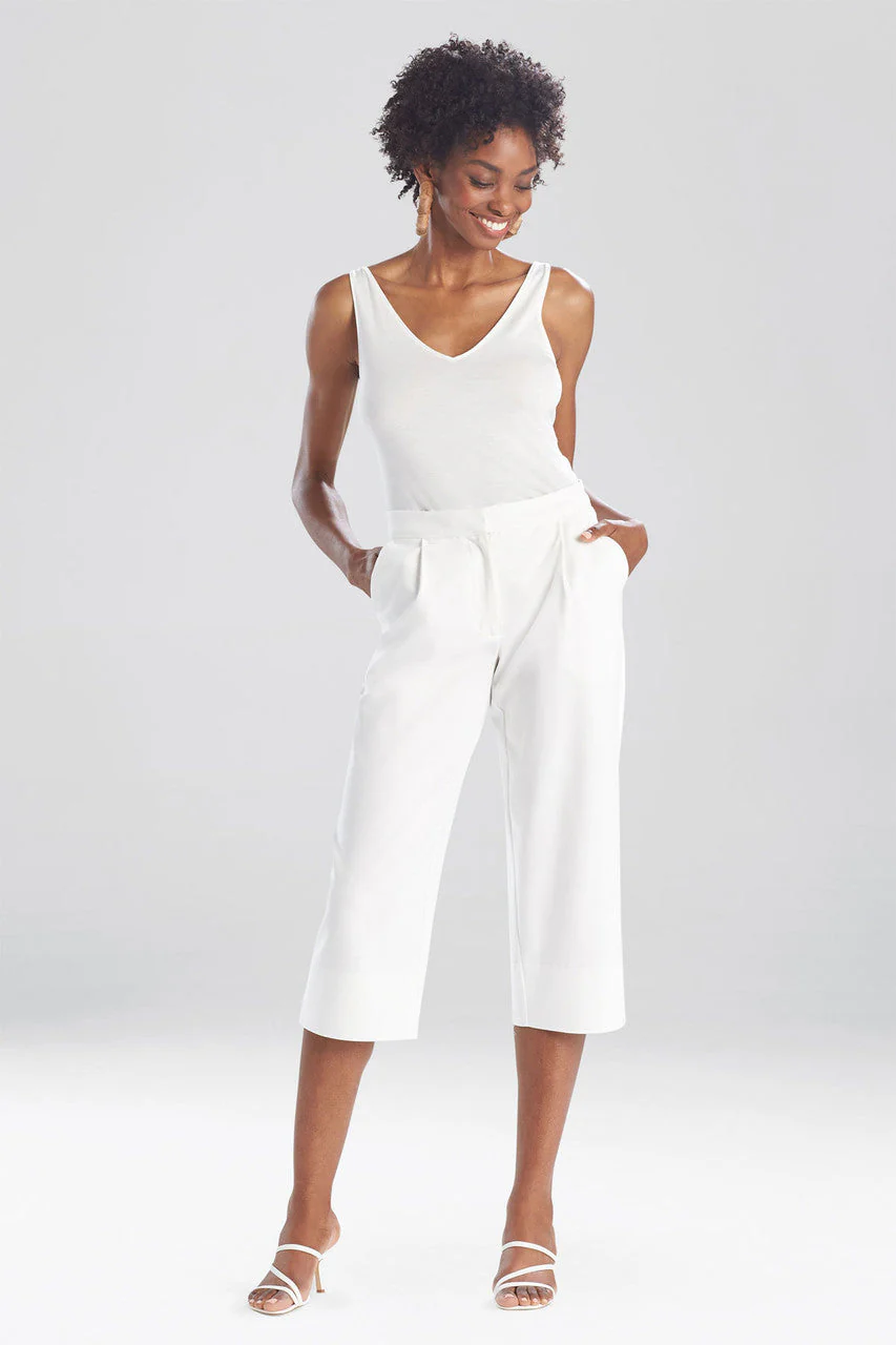 Stretch Cotton Blend Crop Pants