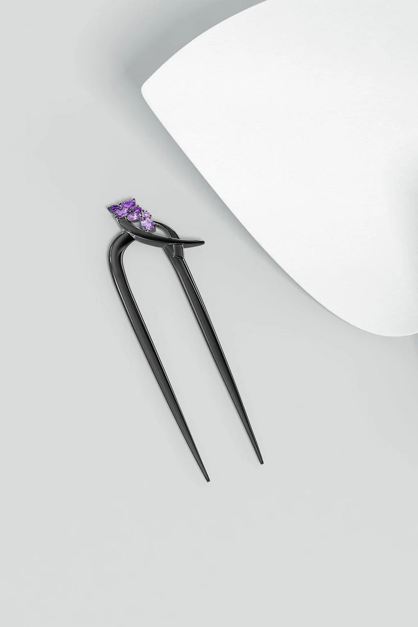 Sumi Stroke Cascading Amethyst Ombre Hair Pin - Image 7