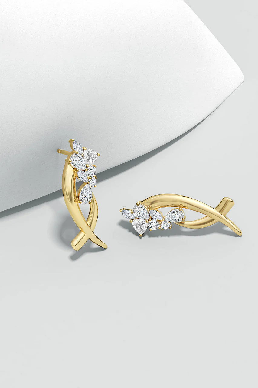 Sumi Stroke Cascading Diamond Stud Earrings - Image 5