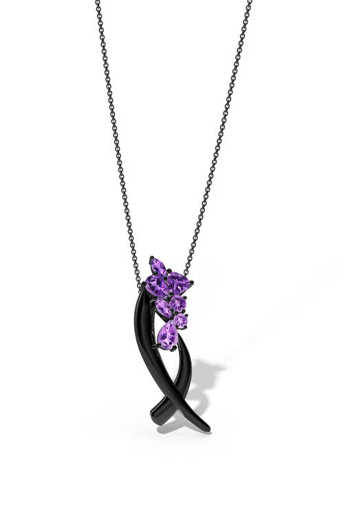 Sumi Stroke Midnight Silver Cascading Amethyst Ombre Slider Pendant Necklace