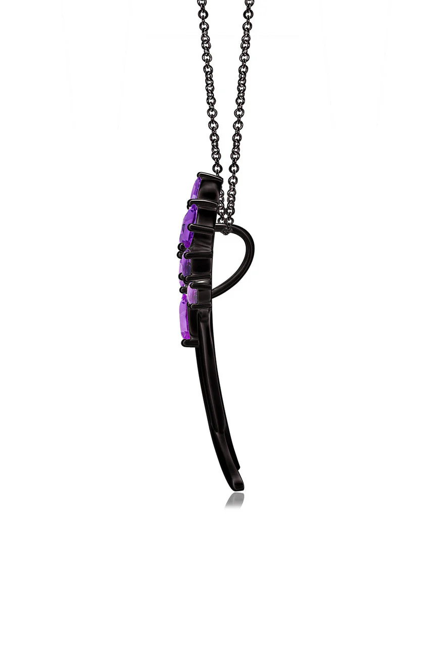 Sumi Stroke Midnight Silver Cascading Amethyst Ombre Slider Pendant Necklace - Image 4