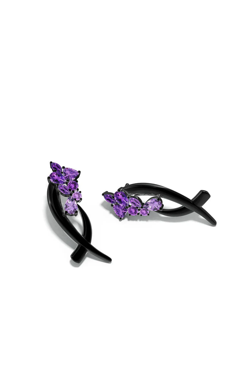 Sumi Stroke Midnight Silver Cascading Amethyst Ombre Stud Earrings - Image 2