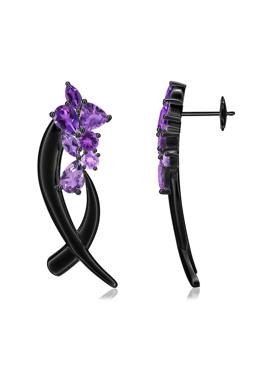 Sumi Stroke Midnight Silver Cascading Amethyst Ombre Stud Earrings - Image 3