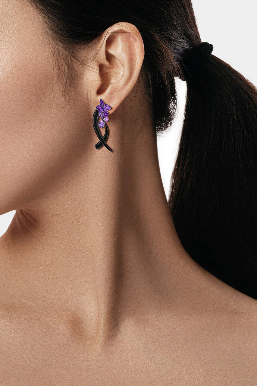 Sumi Stroke Midnight Silver Cascading Amethyst Ombre Stud Earrings - Image 7