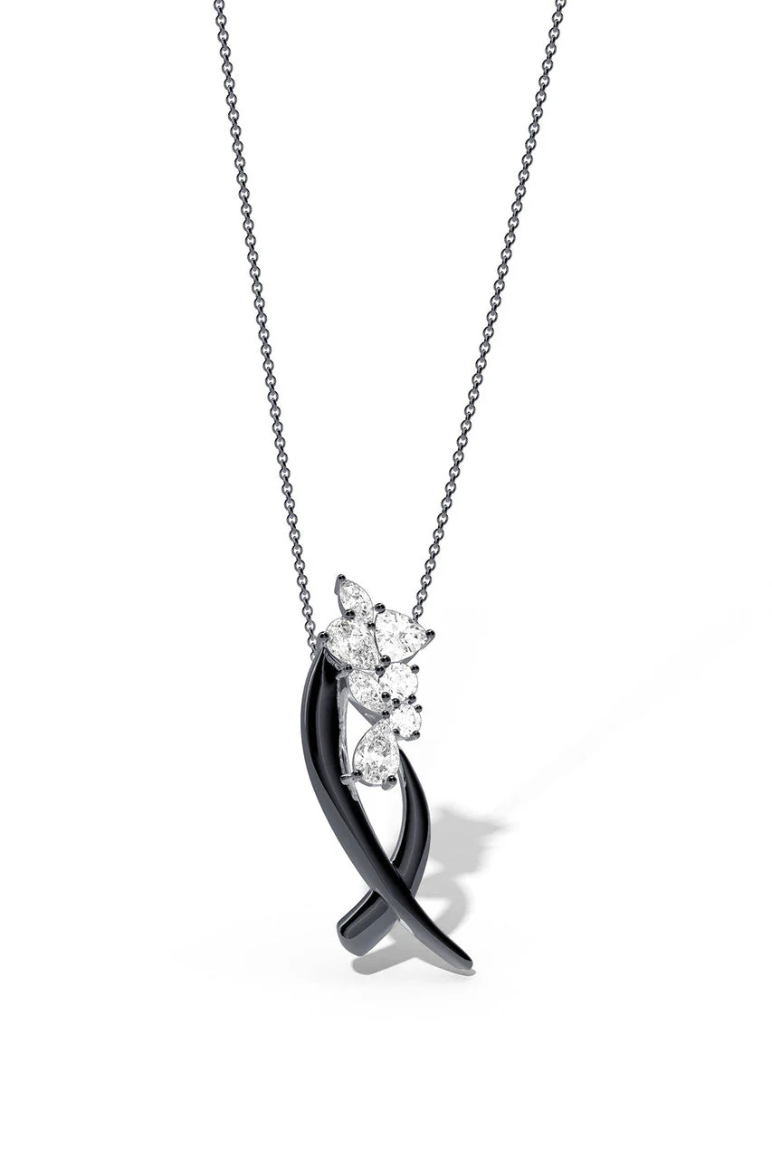 Sumi Stroke Midnight Silver Cascading White Topaz Slider Pendant Necklace - Image 2